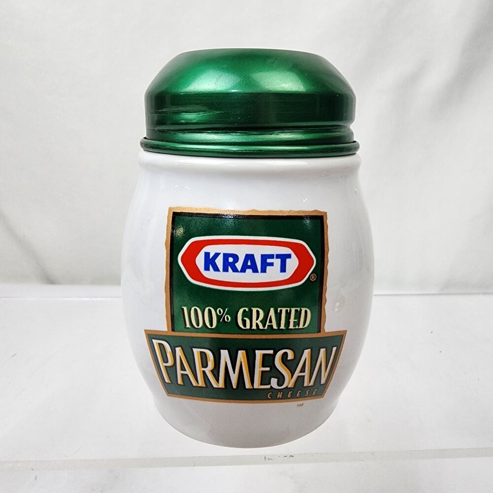 Kraft Ceramic Shaker w/Green Metal Lid Grated Parmesan Cheese Branded Advertise